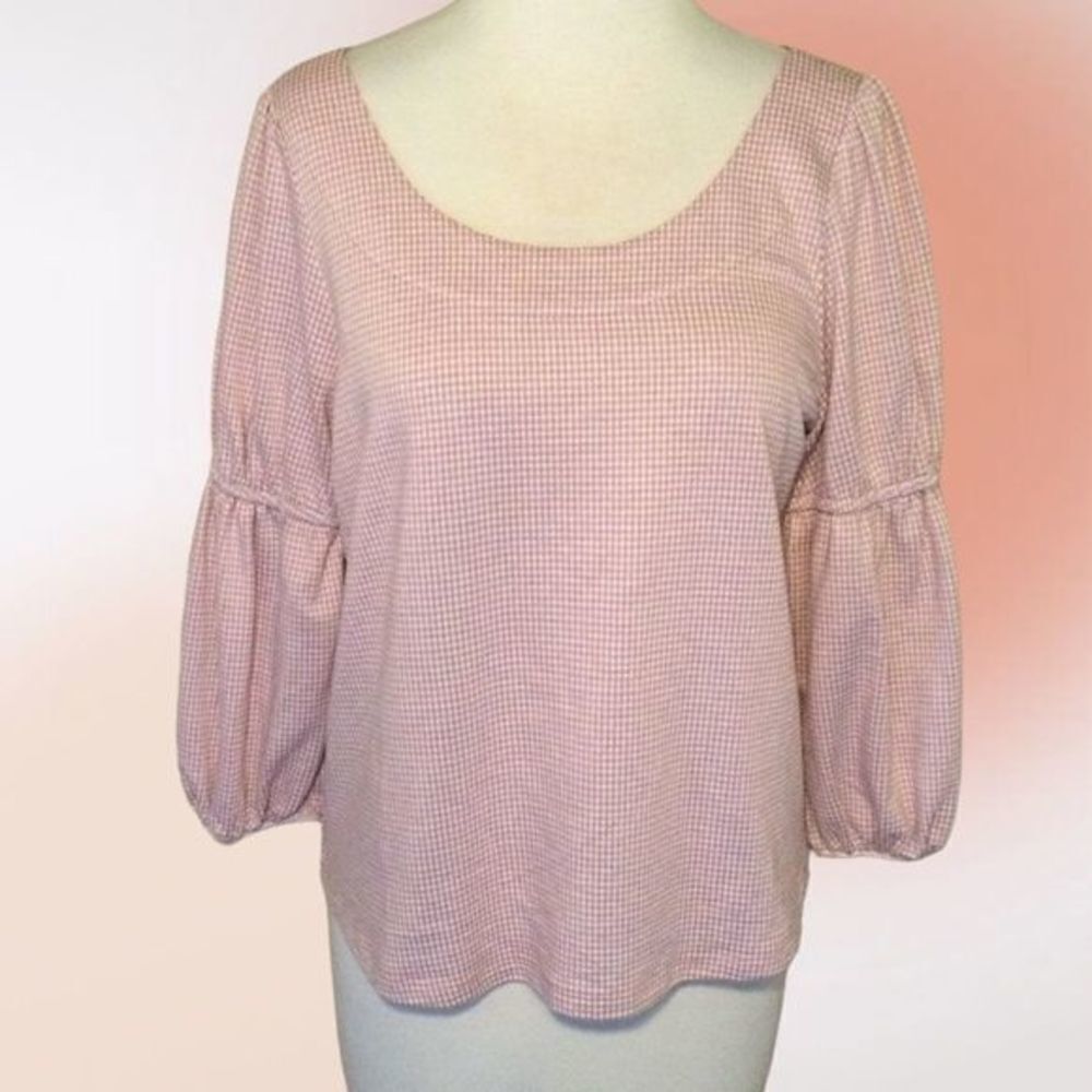 RO & De Anthropologie Pink Gingham Top Balloon Sleeves